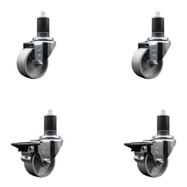 Service Caster 3'' Semi Steel Wheel Swivel 1-5/8'' Expanding Stem Caster Set 2 Brakes, 4PK SCC-EX20S314-SSS-2-PLB-2-158 - main